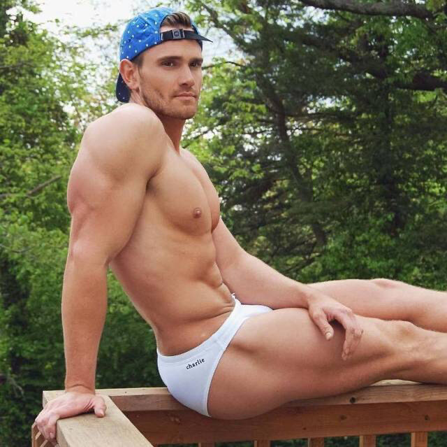 Mouthwatering Guy-White Charlie Briefs-Resting on Deck Railing-Smoking Butt to Boot