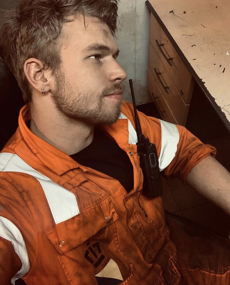 The Color Orange Works for This Guy- Scruff Beard is a Bonus