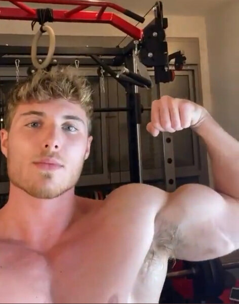 Blondish-Showing Off Bicep and Pit-In Gym-Nice Eyes