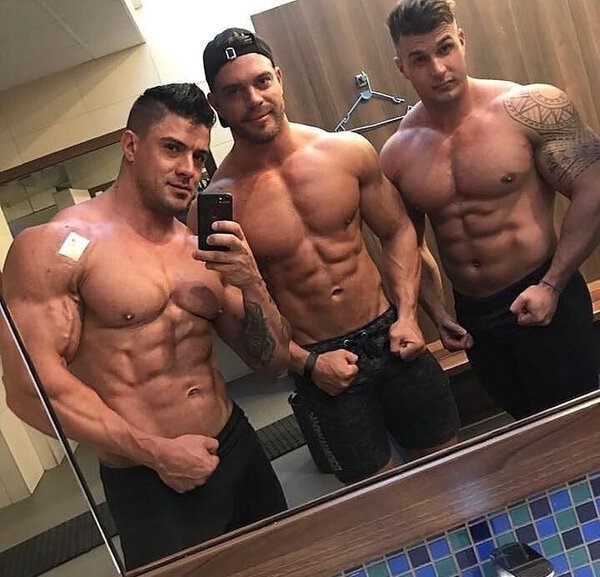 Three Hot Muscular Guys-Locker Room Selfie
