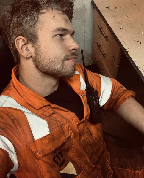 The Color Orange Works for This Guy- Scruff Beard is a Bonus