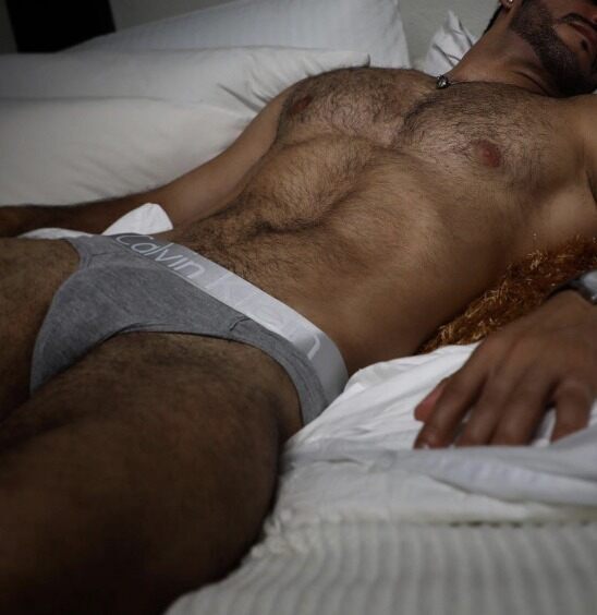 Lean hairy muscle - Calvin Klein briefs - trimmed beard