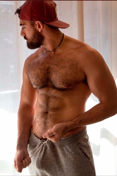 Beard - hairy - cap backwards - bulge