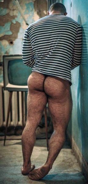 Hairy “with is that what we once called a TV” butt and legs