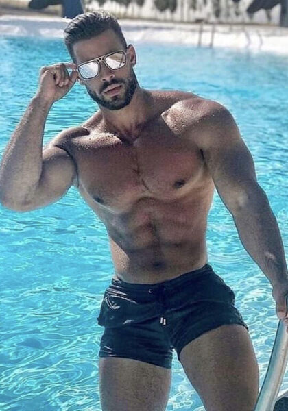 Big guy poolside