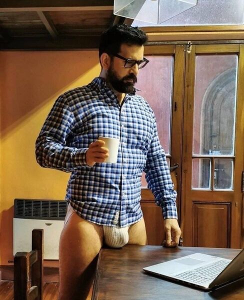On Skype… So you want me to unbutton the shirt next…  flex… and then do what with the jockstrap?
