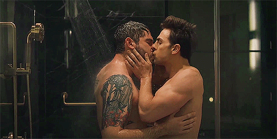 Bromancing in the shower GIF