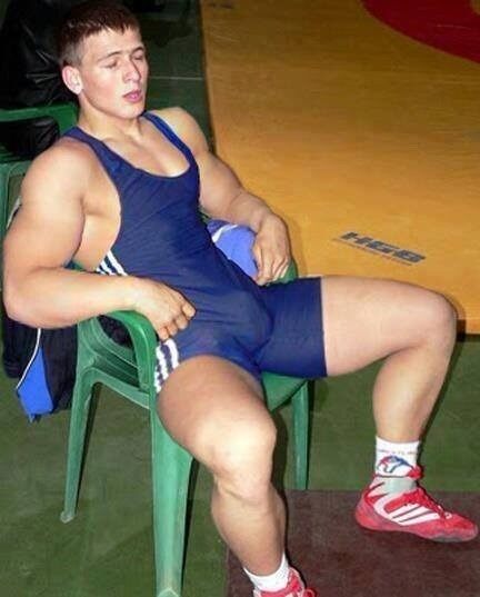 The wrestler (and his bulge) preparing for his next match…