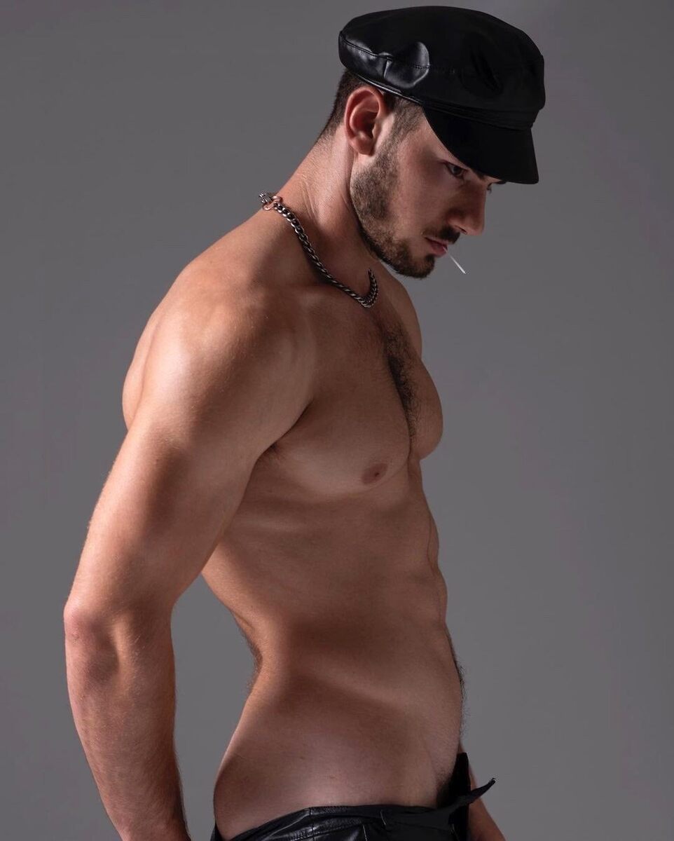 Hot leather boy - profile view