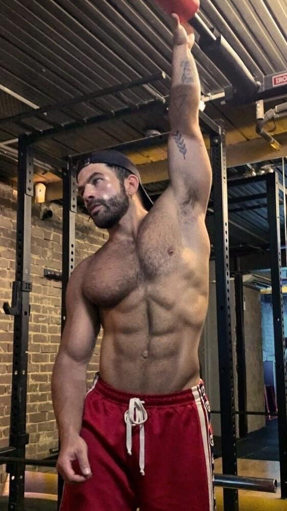 In his basement gym