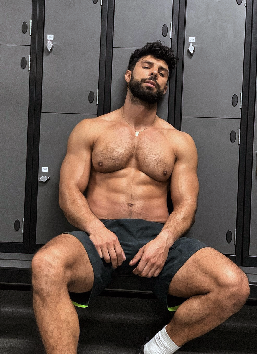 Sweaty and bushed in the locker room… and that was from a chance “encounter” … he has yet to hit the gym floor…