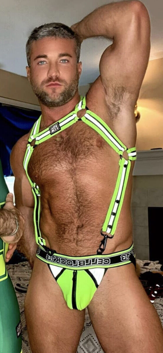 Hot guy but!  Unfortunately lime green will not give him access to the back patio of the FTL Ramrod or the second floor bar at the NYC Eagle on dress code nights!