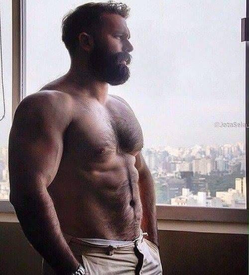 Bearish beard in a room with a view.