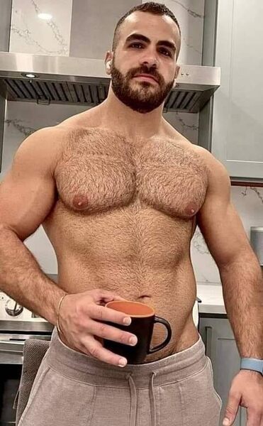 Up and ready for more than just his morning coffee…