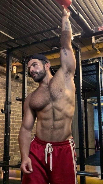 In his basement gym