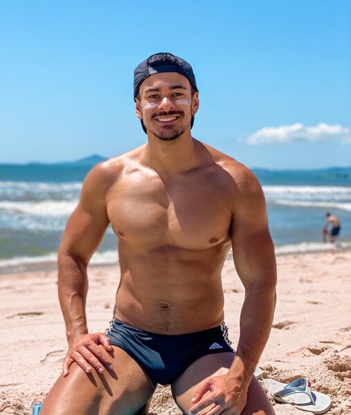 I like him on his knees even at the beach.