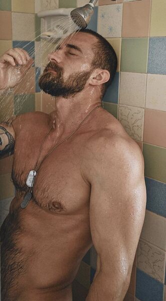 In his retro shower