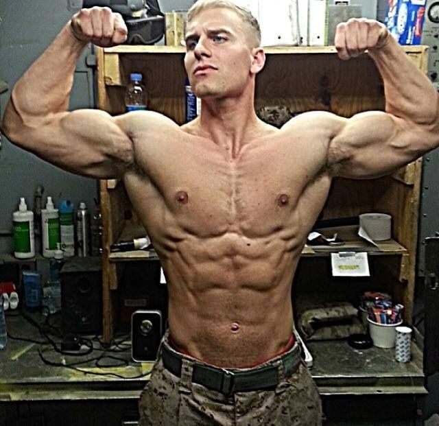 Blondish double bubble biceps