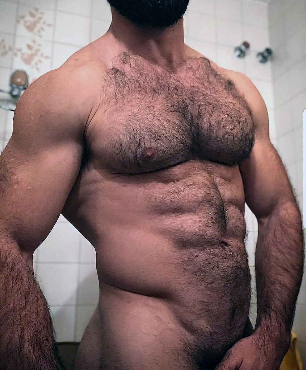 His muscular hairy torso
