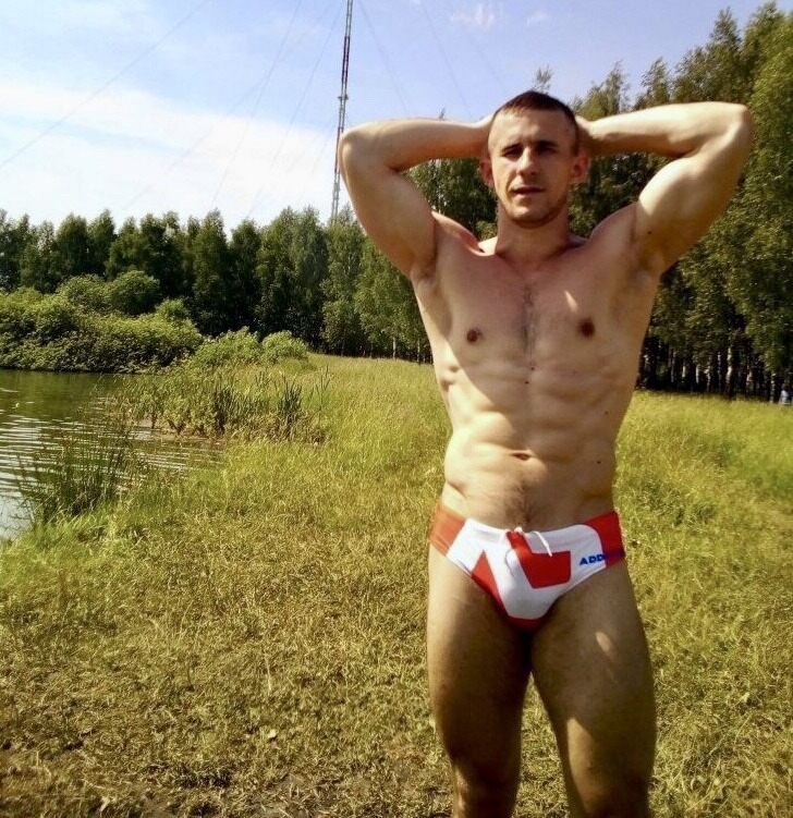 In his Speedo®️by the stream.