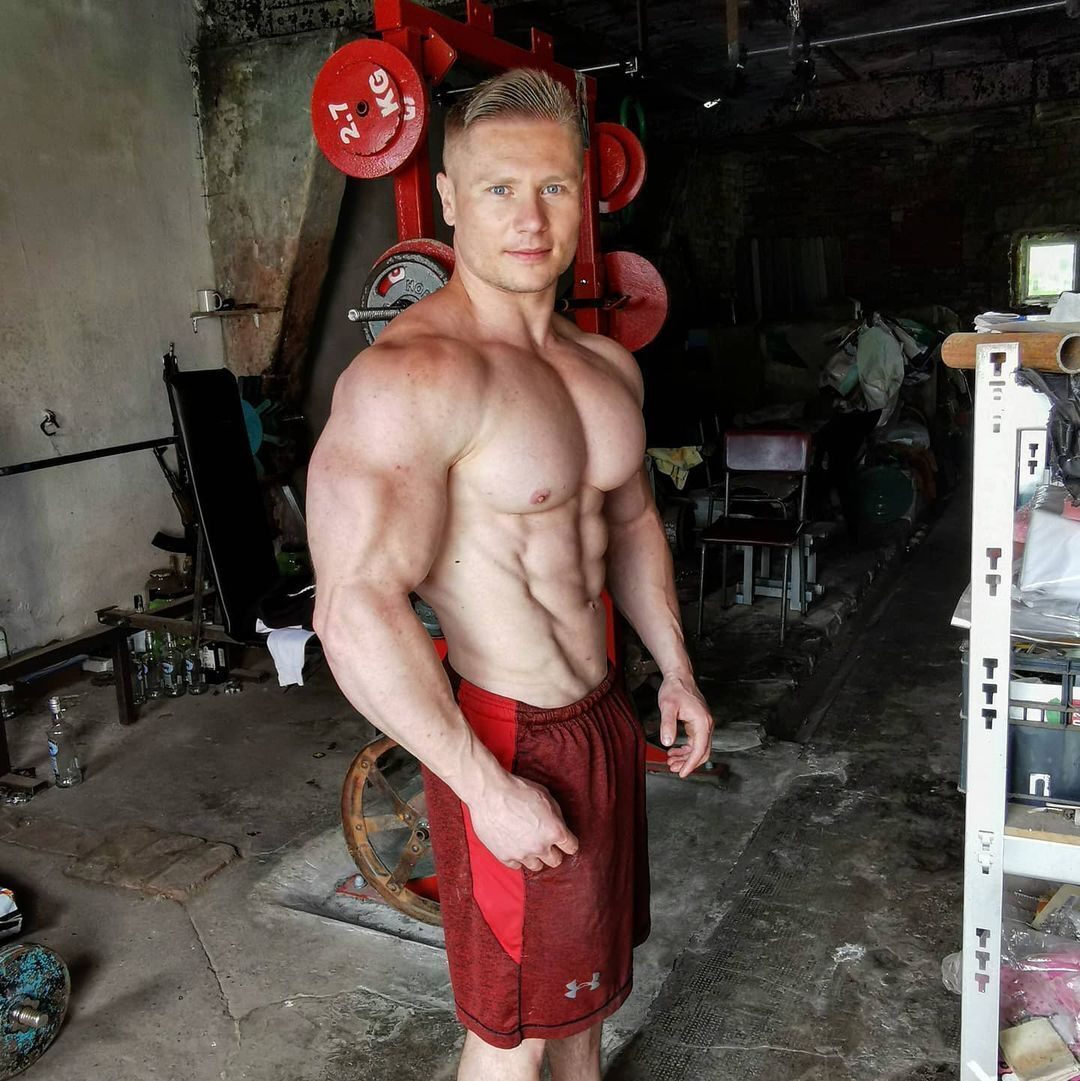 In his basement gym