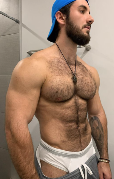 Perfectly hairy muscle with his cap backward