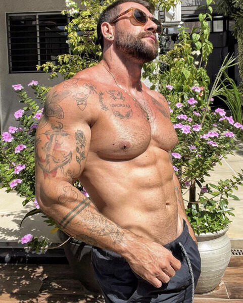 With his potted plants