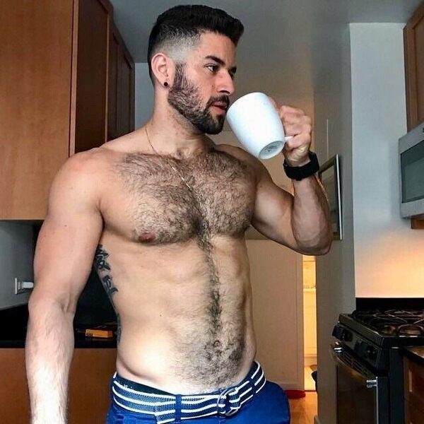 Drinking that special blend this morning… the one that turns him into a wild sex machine.