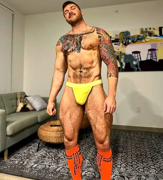 The tatts and colors he’s wearing are a bit over the top.  However, he does have a lot to offer… even if we end up doing it on that ugly couch.!