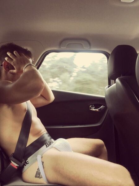 The boi was ordered to only wear a jockstrap… the seatbelt part was optional….