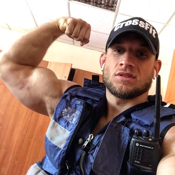 Showing off one of his big guns