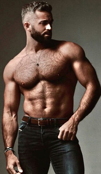 In his jeans hairy chest