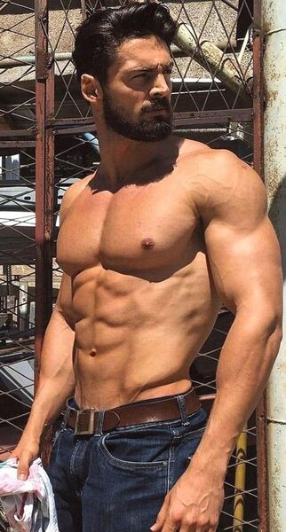 In his jeans smooth chest