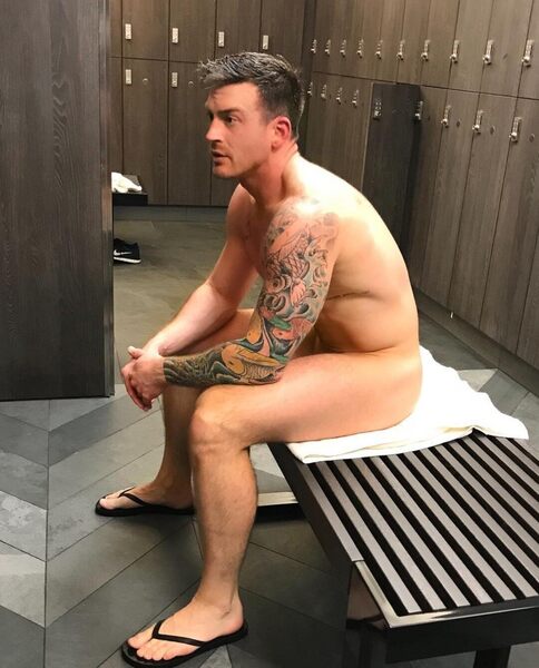 As usual he’s the first guy to show up for the weekly locker room gang bang…