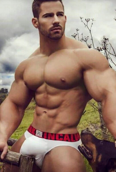 Big guy with a big package and his dog…
