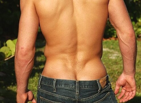 Denim rear tease…