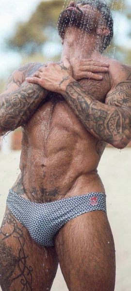 His outdoor shower