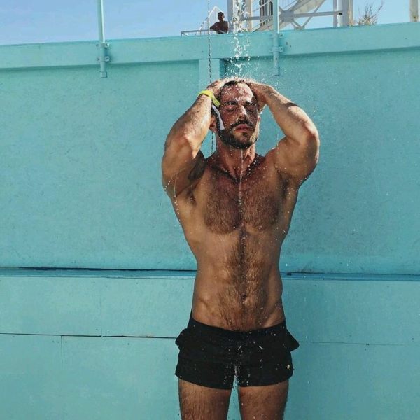 His outdoor shower