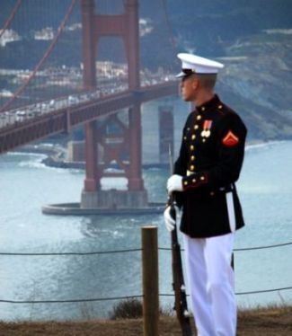 Marine beside the Golden Gate Bridge.jpg